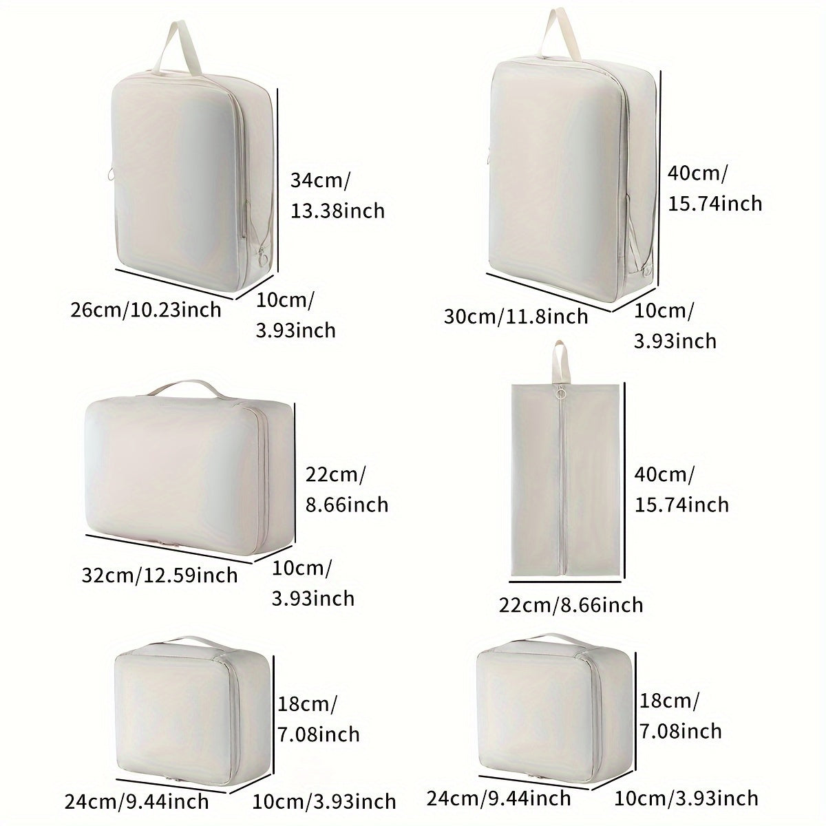 Minimalist 6-Piece Compression Packing Cubes Set for Travel Organizer – Durable Polyester Garment Bags with No Printing for Clothes, Toiletries and Luggage Organization