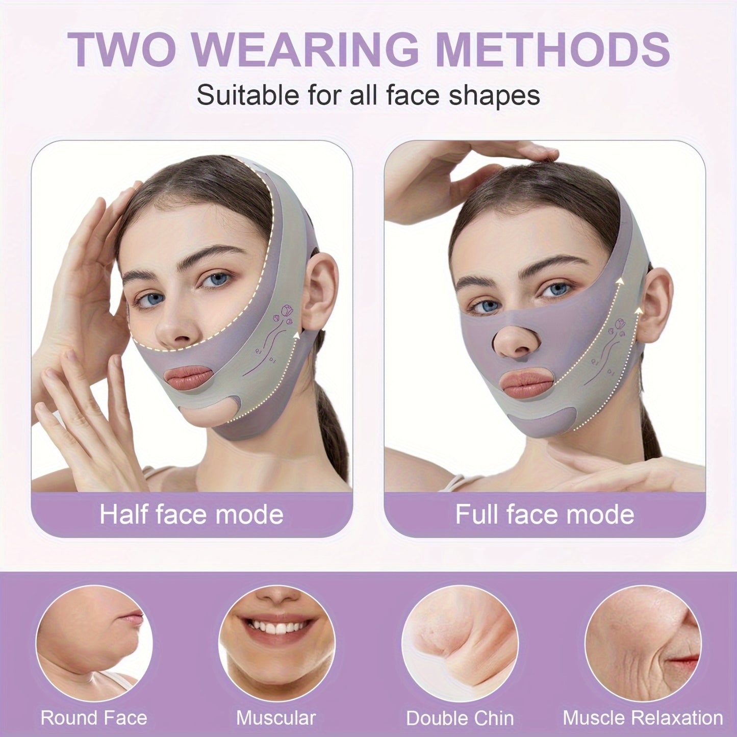 Dual-Pull Face Lift Mask, Reusable V-Shaped Face Lifting Strap with LED Lights, Unscented, Beauty and Wellness|LED Light Mask|Adjustable Headband, Face Mask