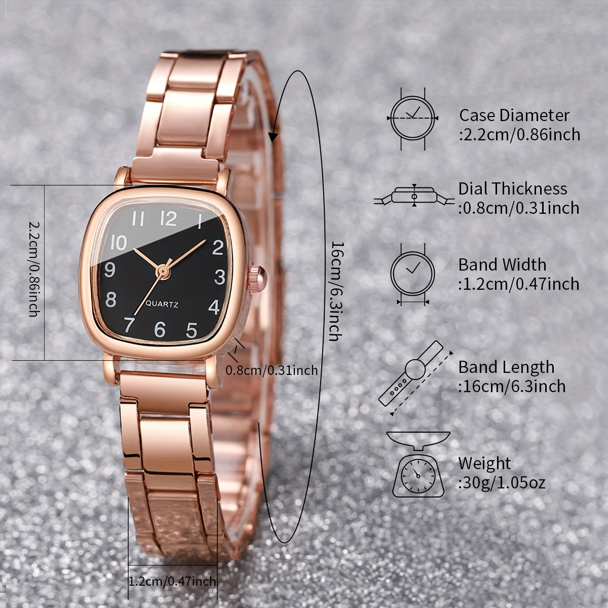 Women's Fashion Square Dial Quartz Watch with Heart Charm Bracelet, Alloy Band & Case - Elegant 2-Piece Jewelry Set (Watch Box Not Included)