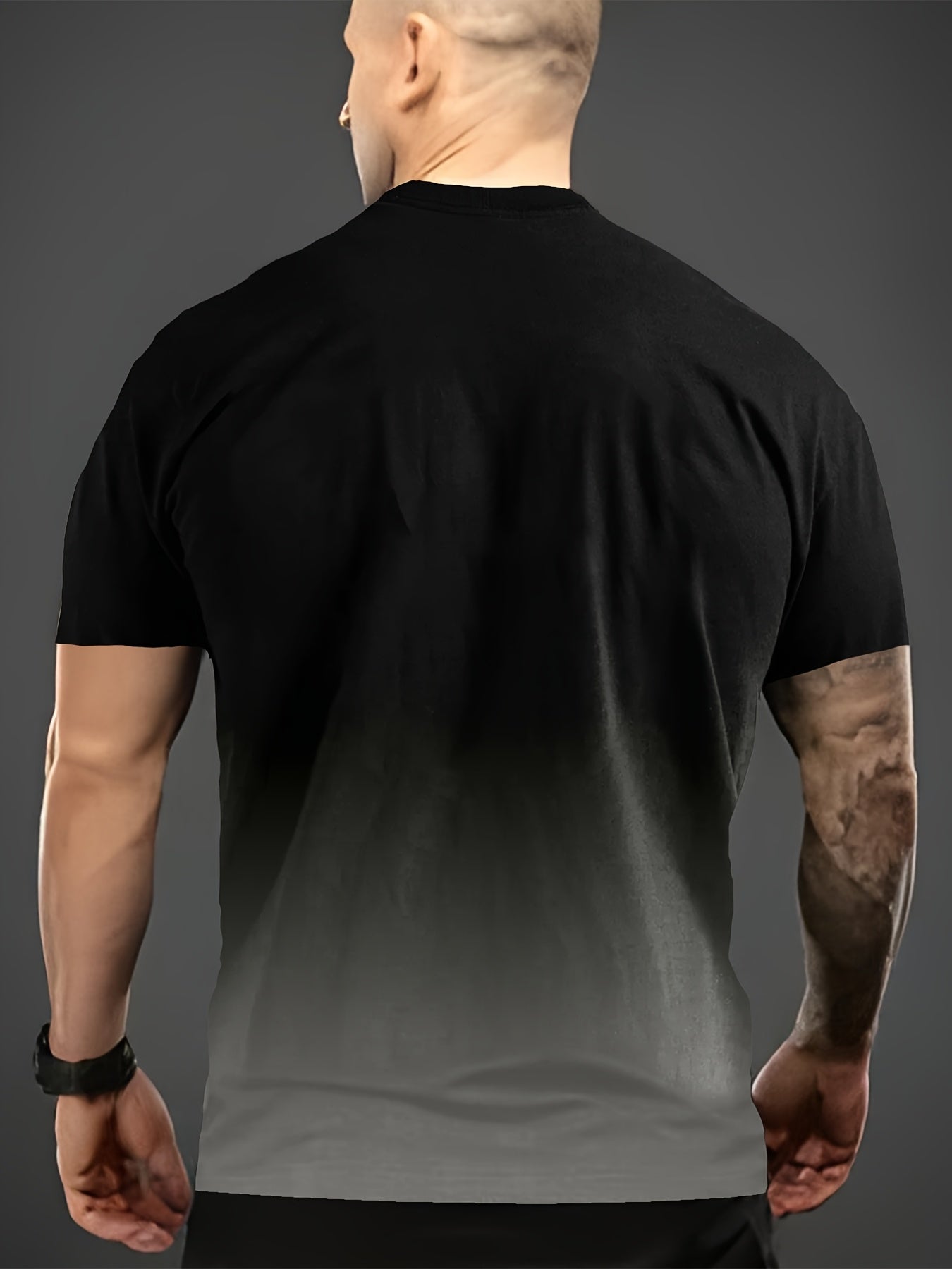 Men'S Gradient Letter 3D Print T-Shirt, Made of 100% Polyester, Featuring a Slightly Stretchy Round Neck, Short Sleeves, Tear-Resistant, Knitted Fabric, Machine Washable, Suitable for Summer Activities Like Running And Fitness.