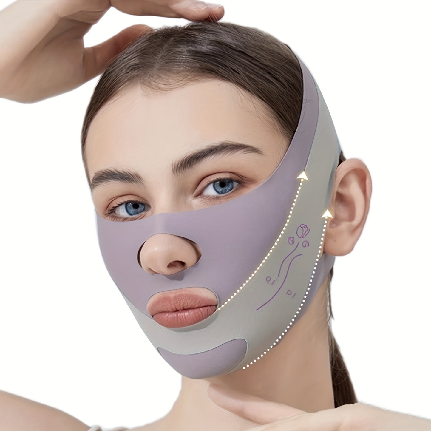 Dual-Pull Face Lift Mask, Reusable V-Shaped Face Lifting Strap with LED Lights, Unscented, Beauty and Wellness|LED Light Mask|Adjustable Headband, Face Mask