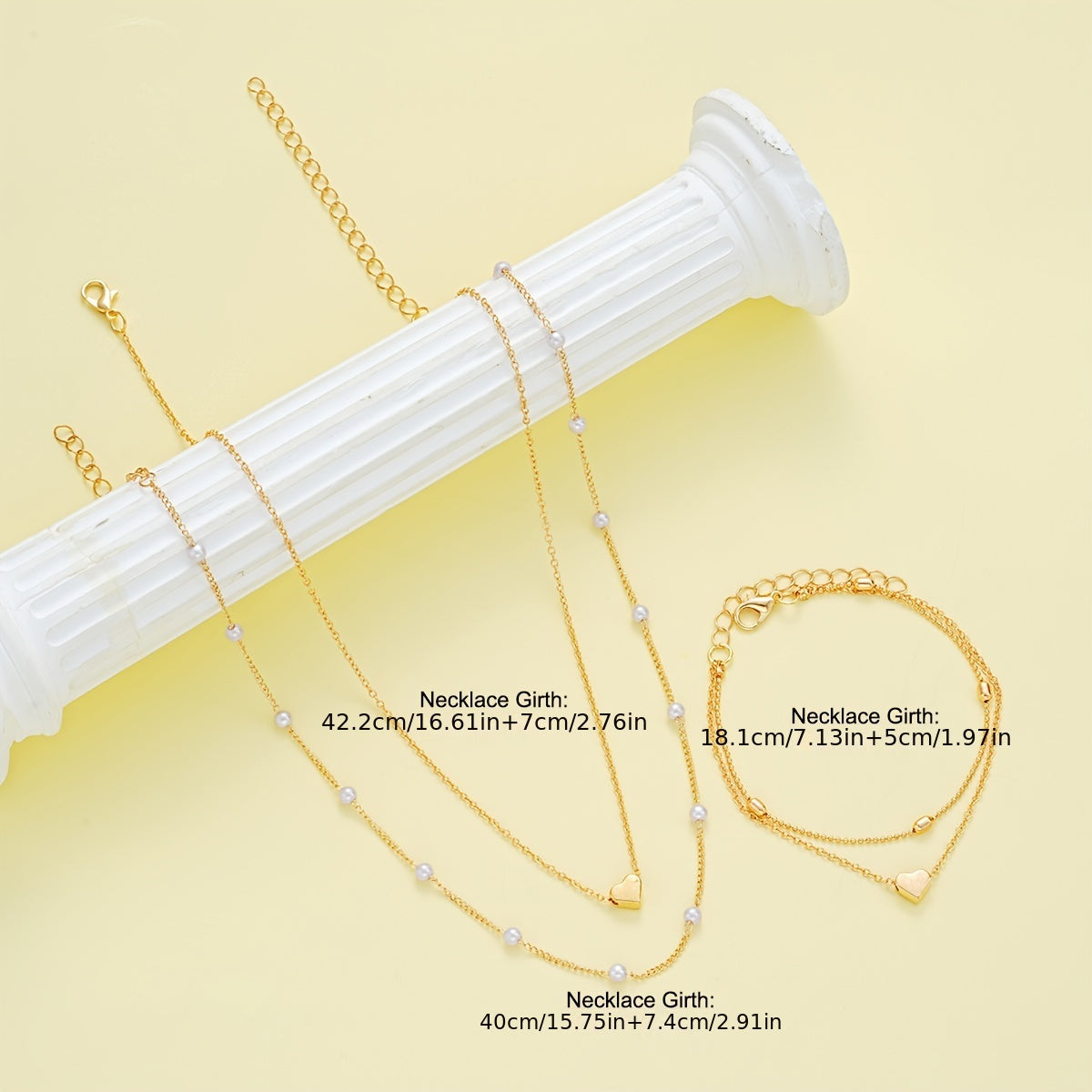 3pcs Set of Simple Love Imitation Pearl Necklace Bracelet Jewelry Set for Women, Dating, Vacation Gift, Daily Matching
