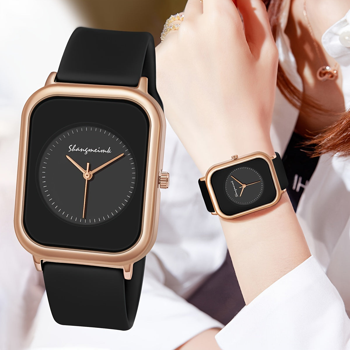 Fashionable Quartz Wrist Watch for Women, Analog Display, Alloy Case, Silicone Strap, Elegant Casual Watch with Button Battery for Daily Wear