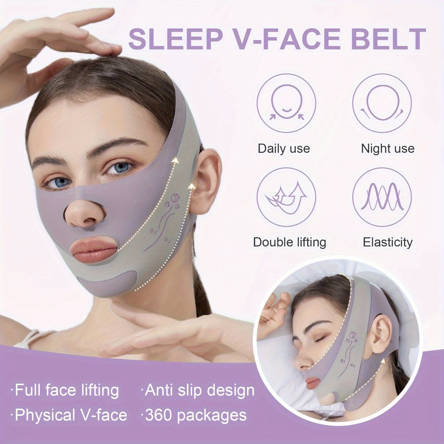 Dual-Pull Face Lift Mask, Reusable V-Shaped Face Lifting Strap with LED Lights, Unscented, Beauty and Wellness|LED Light Mask|Adjustable Headband, Face Mask