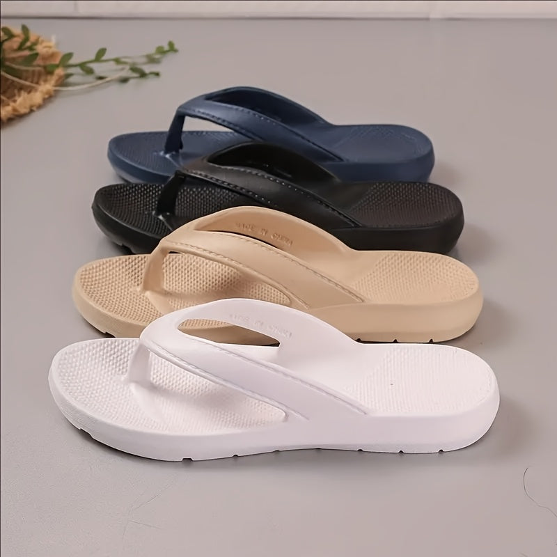 Women's Lightweight EVA Slide Sandals - Slip-On Open-Toe Flat Sole Beach Shoes, All-Season Casual Comfort in Black & Navy Blue, Ladies Sandals