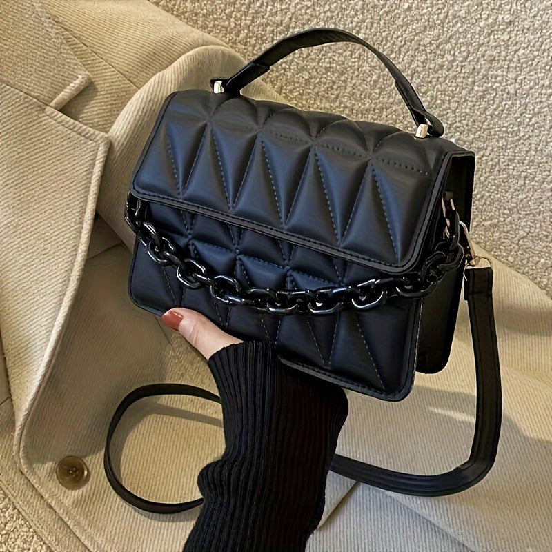 1pc Women's Fashion Quilted Crossbody Bag, Solid Color with Adjustable Strap, Magnetic Closure, Casual Handbag, Secure Travel Purse | Stylish Crossbody | Polished Finish, Small Crossbody Bag