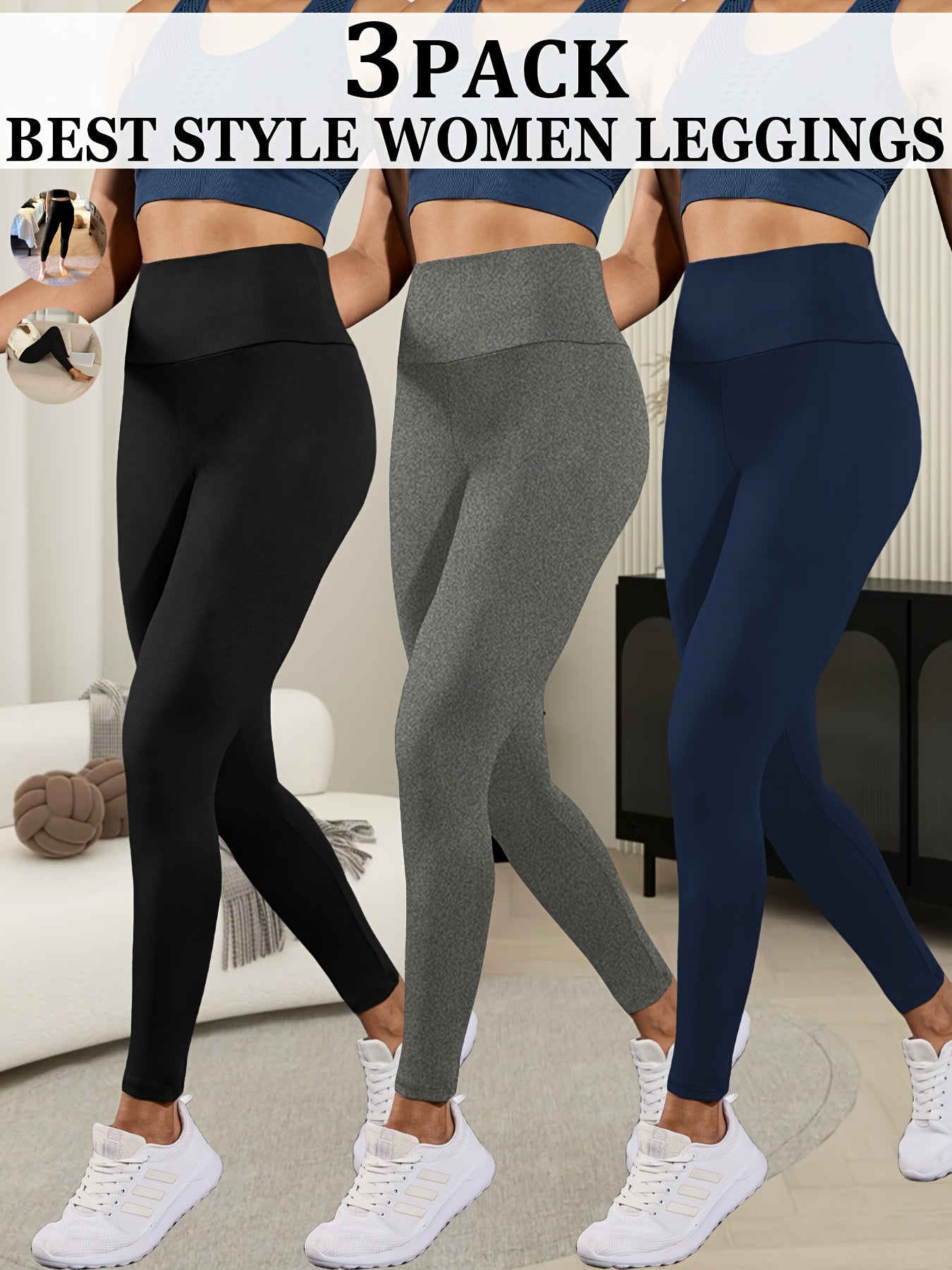 3pcs Ultra-Soft High-Waist Yoga Leggings for Women - Tummy Control, Non-See-Through Workout & Running Pants, Super Soft