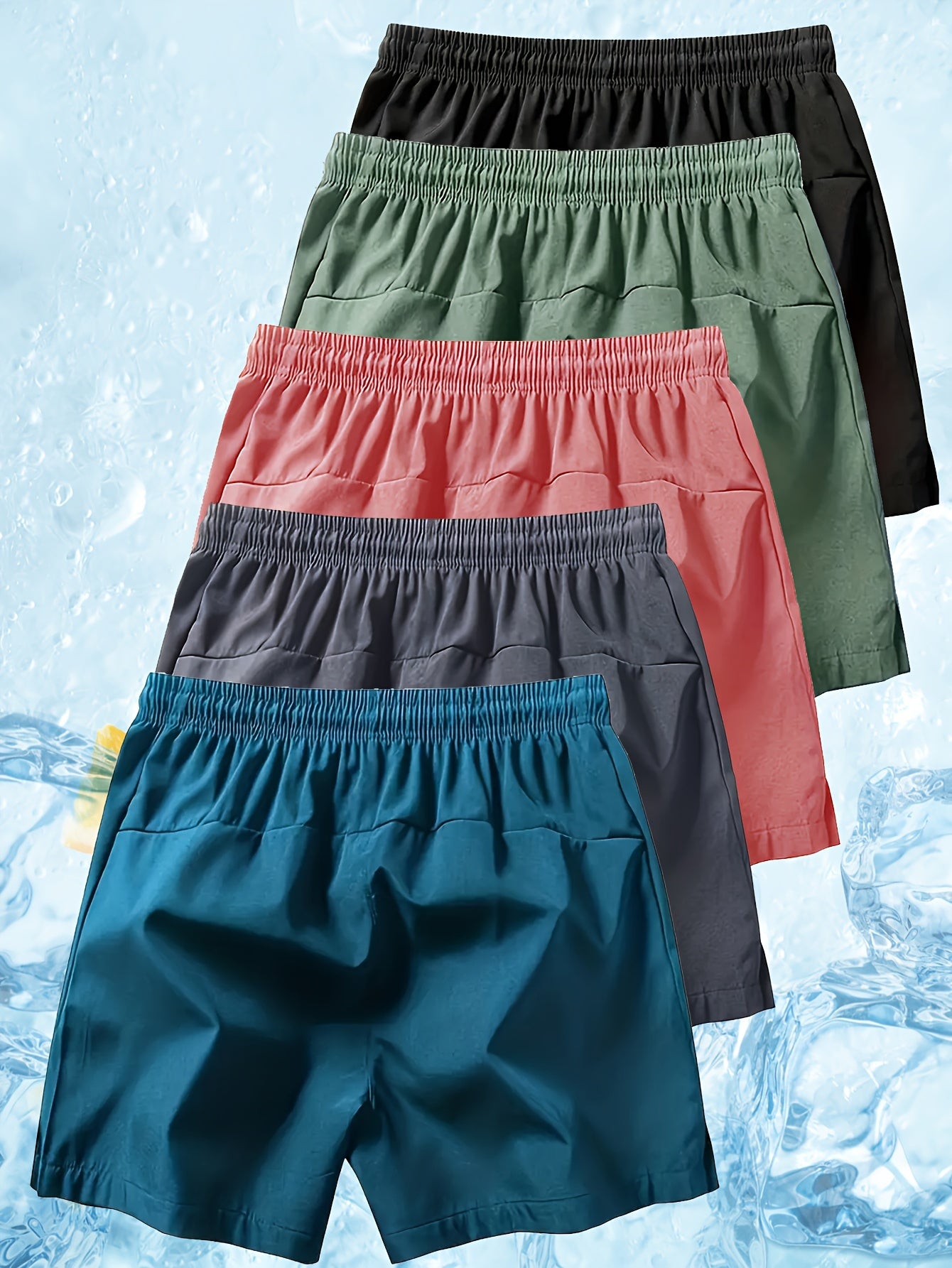 5pcs Men'S Athletic Shorts, Summer Casual Quick-Dry Elastic Waistband with Drawstring, Zipper Pockets, Durable Comfort, Suitable for Gym and Outdoor Leisure Activities
