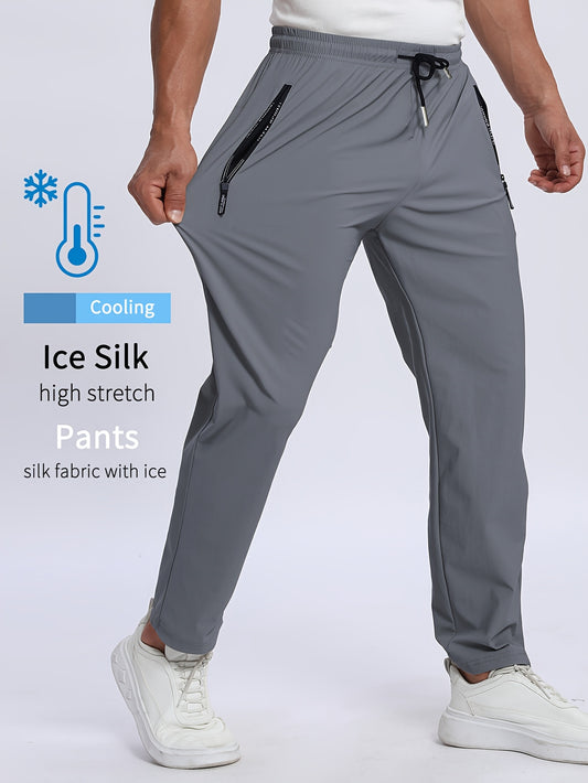 Men's sports trousers that absorb moisture and sweat, keep you dry and breathable, with pockets and drawstrings, zipper details, soft and comfortable soft-touch Men's jogging pants, lightweight and durable sports trousers, classic solid color versatile M
