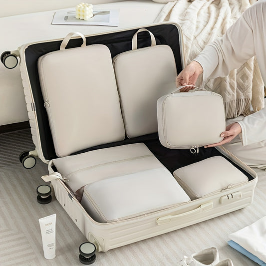Minimalist 6-Piece Compression Packing Cubes Set for Travel Organizer – Durable Polyester Garment Bags with No Printing for Clothes, Toiletries and Luggage Organization