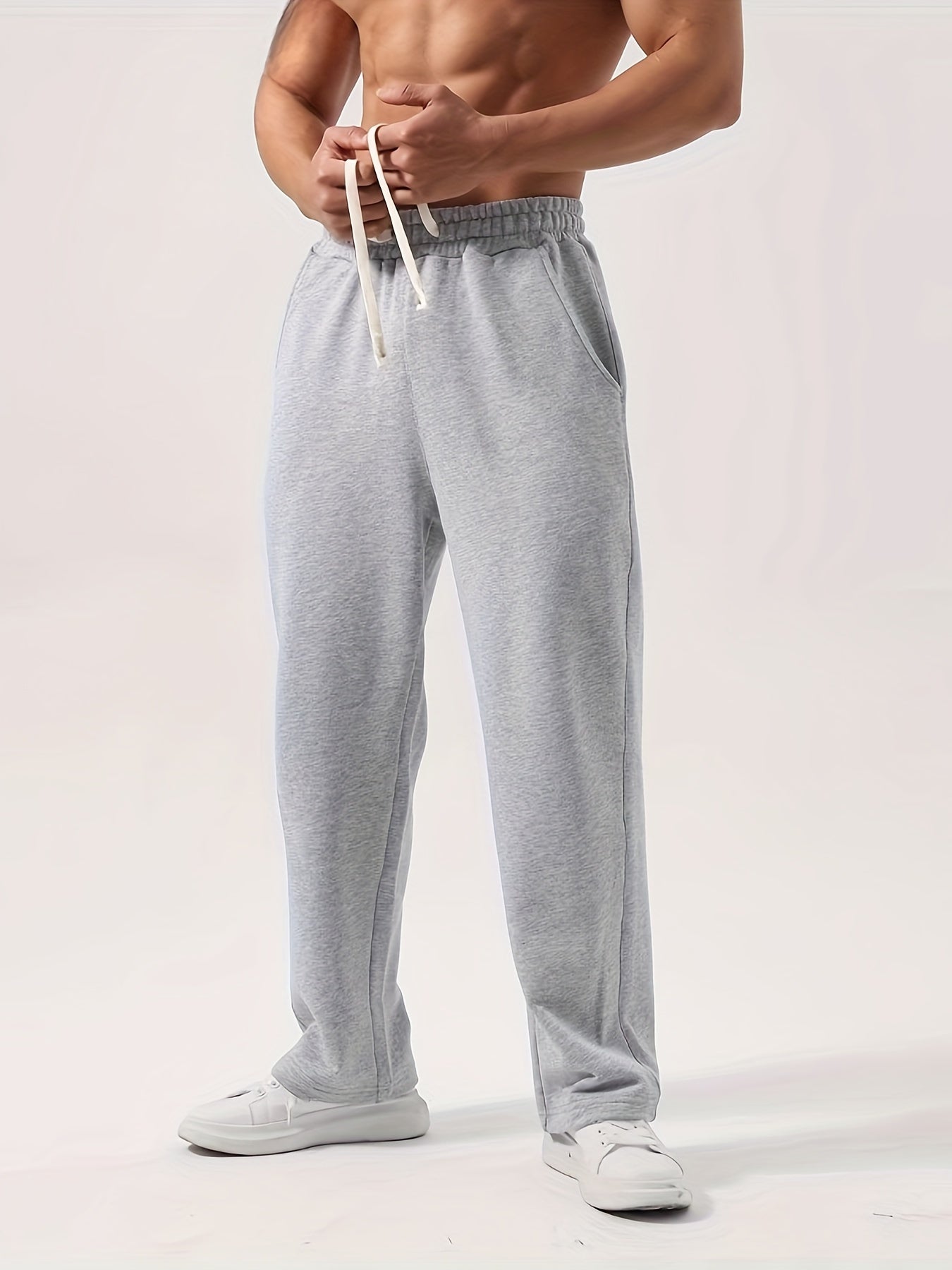 Men's Solid Color Drawstring Sweatpants with Pockets - Perfect for Jogging & Outdoor Activities, Breathable Polyester, Machine Washable