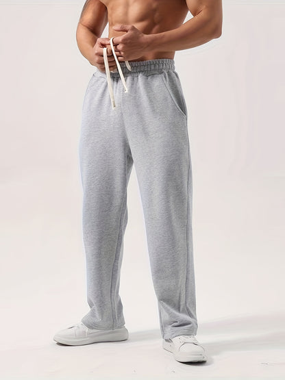 Men's Solid Color Drawstring Sweatpants with Pockets - Perfect for Jogging & Outdoor Activities, Breathable Polyester, Machine Washable