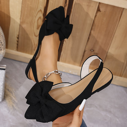 Women's Fashion Bow-Knot Flat Sandals, Casual Versatile Slip-Ons with Pointed Toe, Fabric Upper and Rubber Sole for All Seasons, Ladies Sandals