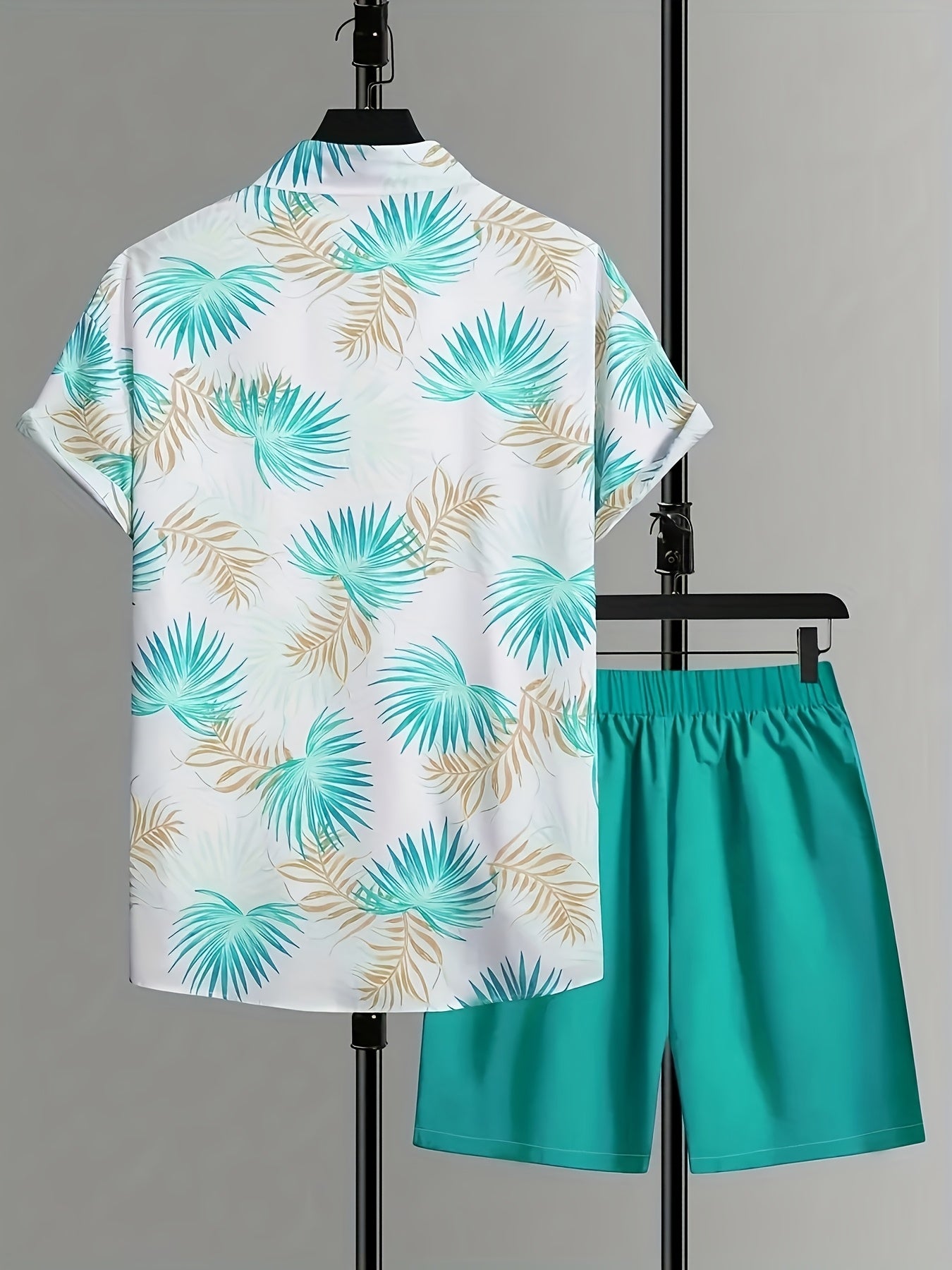 Men'S Two Sets Casual Hawaiian Floral Print Short-Sleeved Shirt + Drawstring Pocket Shorts Two Sets of Two