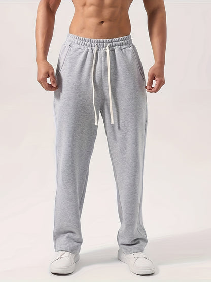 Men's Solid Color Drawstring Sweatpants with Pockets - Perfect for Jogging & Outdoor Activities, Breathable Polyester, Machine Washable