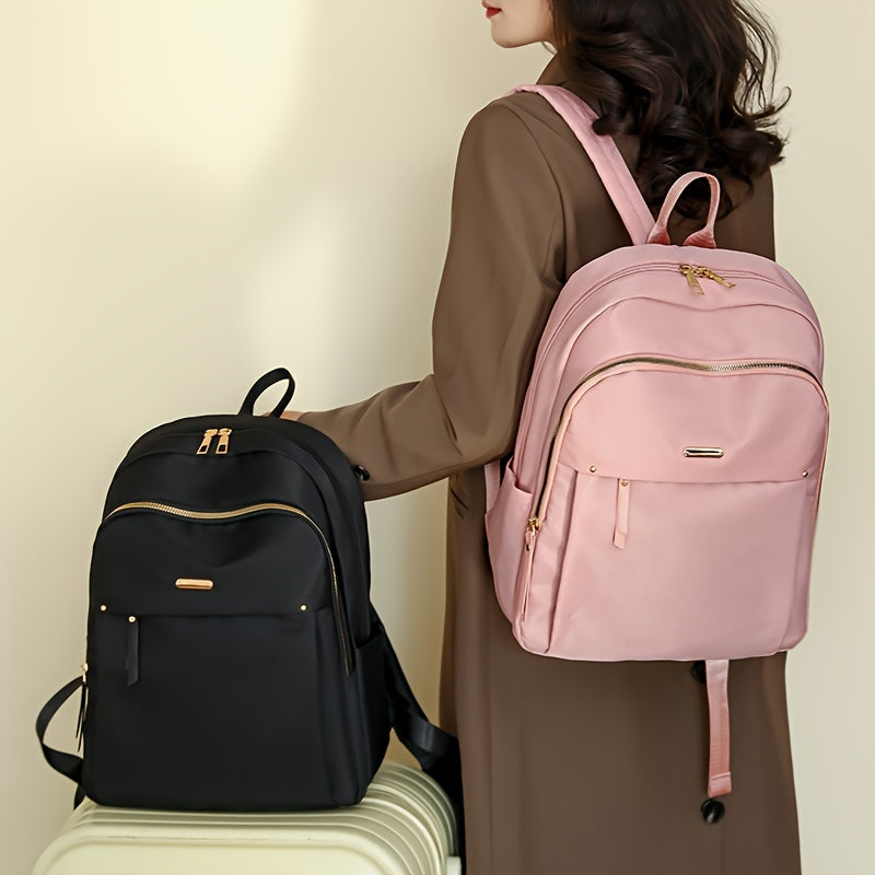 1pc Casual Nylon Backpack for Women, Lightweight with Adjustable Straps, Zipper Closure, Polyester Lining, Sewing Thread Detail, Daily Commute Travel Bag, Travel Backpack