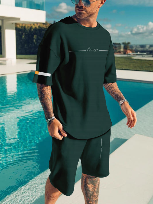 Casual Sports Suit Breathable Outdoor Casual Men's T-shirt and Five-Pants Suit Summer 3D Printing Suit for Adult Men