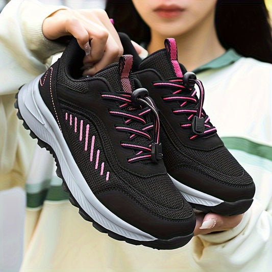 Women's Non-slip Outdoor Sporty Mesh Sneakers, Soft Sole Lace Up Athletic Sneakers, Breathable Walking Shoes