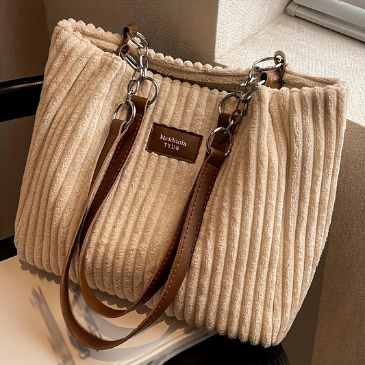 Women'S Corduroy Shoulder Bag, Sexy Solid Color Design, Fixed Strap, Zipper Closure, Polyester Lined, No Pattern, Ideal for TV Show Themes, Perfect Valentine'S Day Gift, Versatile for All Occasions