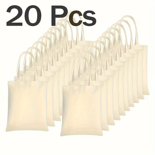 20-Pack Beige Tote Bags - Lightweight, Solid Color, Heat Transfer Ready, Unlined, No-Closure, for DIY Crafts, Decor, Shopping