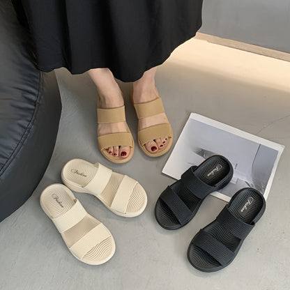 Women's Lightweight Summer Slide Sandals - Soft, Comfortable Flat Sole, Open Toe Design, Solid Color TPU Material, Perfect for Casual Wear, Everyday Sandals | Minimalist Sandals | TPU Comfort, Strappy Sandals