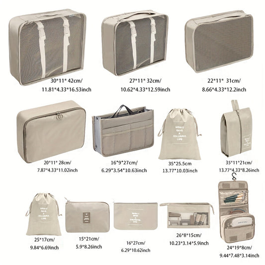 11 Piece Travel Organizer Set, Foldable Packing Cubes With Toiletry Bag, Polyester Clothes Shoes Digital Storage Pouches, Drawstring Luggage Bags, Efficient Packing For Trips - Multiple Sizes & Colors