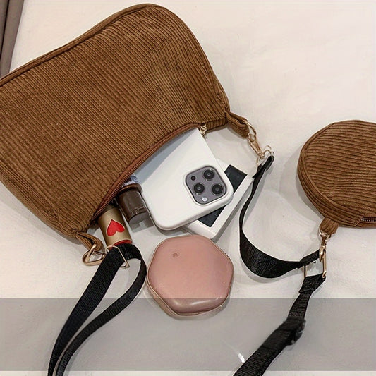 Autumn and Winter Literary Simple Casual Women's Corduroy Single Shoulder Crossbody Bag