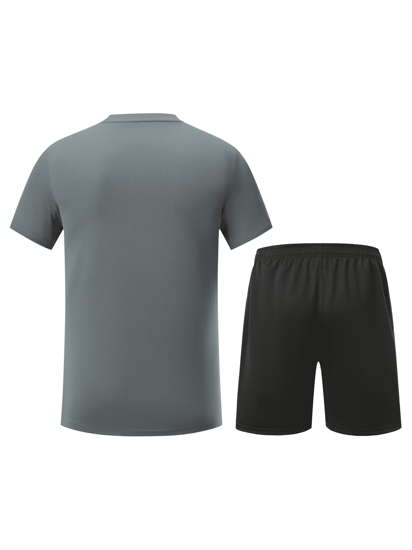 Men'S 2pcs Summer Running Sportswear Set, Quick-Dry Polyester Crew Neck Short Sleeve T-Shirt & Shorts, Casual Athletic Knit Fabric Outfit for Hiking, Training, Weekend - Regular Fit