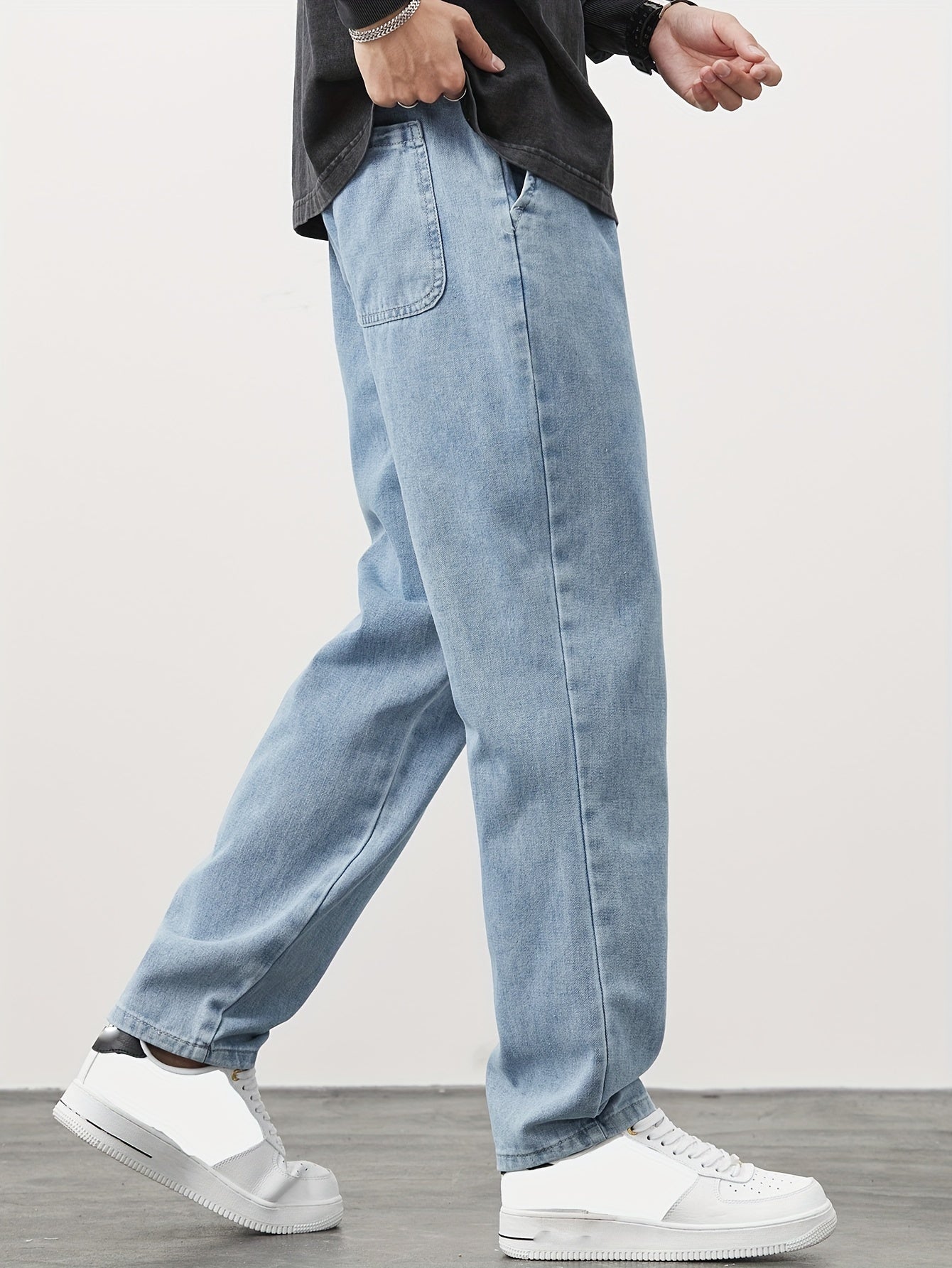 Men'S Straight-Leg Denim Pants, New Style for Spring And Autumn 2024, Loose Fit, Versatile And Fashionable, Japanese And Korean Brand, Drawstring Sports Casual Cropped Trousers (Gengyuan'S Selected Products - Can Be Promoted in The Middle East)