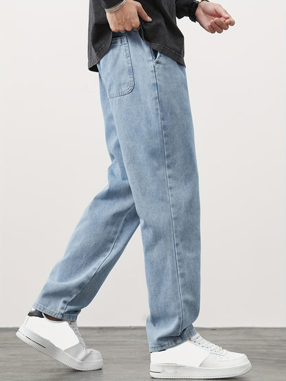 Men'S Straight-Leg Denim Pants, New Style for Spring And Autumn 2024, Loose Fit, Versatile And Fashionable, Japanese And Korean Brand, Drawstring Sports Casual Cropped Trousers (Gengyuan'S Selected Products - Can Be Promoted in The Middle East)