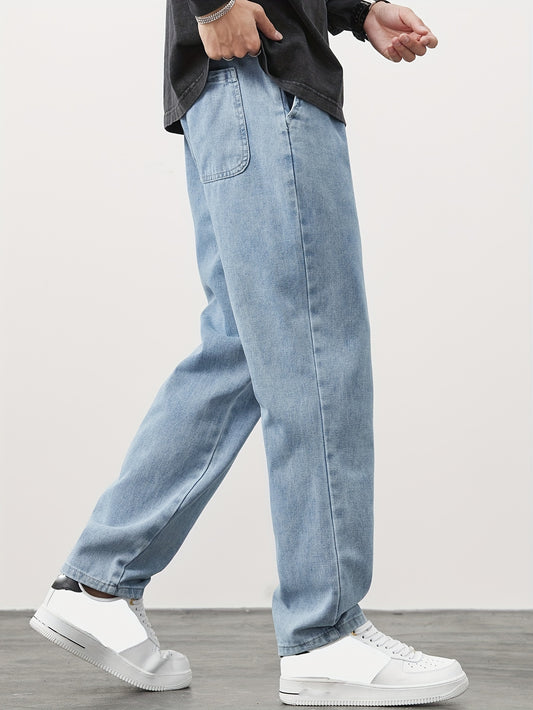 Men'S Straight-Leg Denim Pants, New Style for Spring And Autumn 2024, Loose Fit, Versatile And Fashionable, Japanese And Korean Brand, Drawstring Sports Casual Cropped Trousers (Gengyuan'S Selected Products - Can Be Promoted in The Middle East)