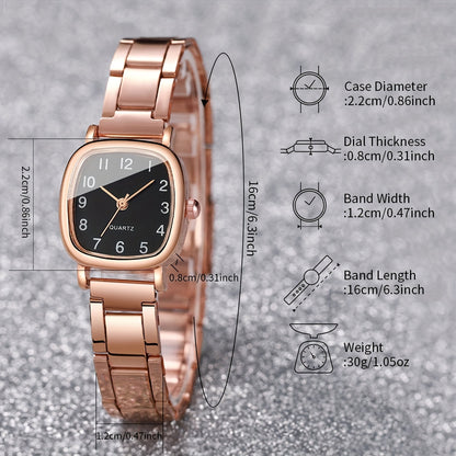 Women's Fashion Square Dial Quartz Watch with Heart Charm Bracelet, Alloy Band & Case - Elegant 2-Piece Jewelry Set (Watch Box Not Included)