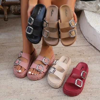 Women's Fashion Beach Vacation Summer Indoor Outdoor Comfort Double Buckle Design Non-Slip Bohemian Style Slippers