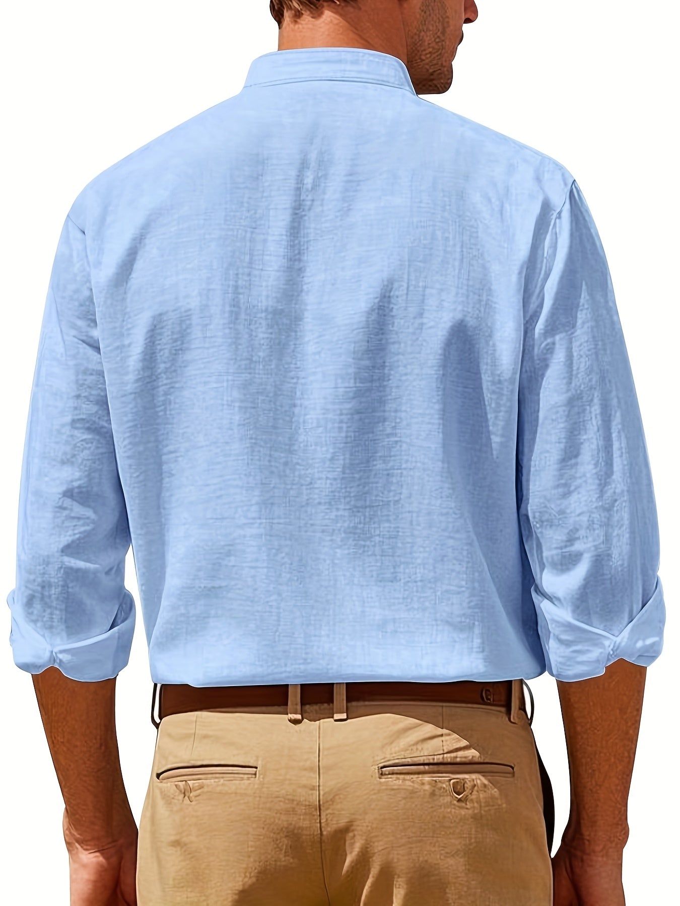 Men's Lightweight Linen Long Sleeve Shirt - Casual Hawaiian Style, Button, Breathable Fabric, Pocket Detail, Beige Color, Perfect for Summer and Casual Attire, Breathable Apparel | Hawaiian Style Shirt | Textured Weave