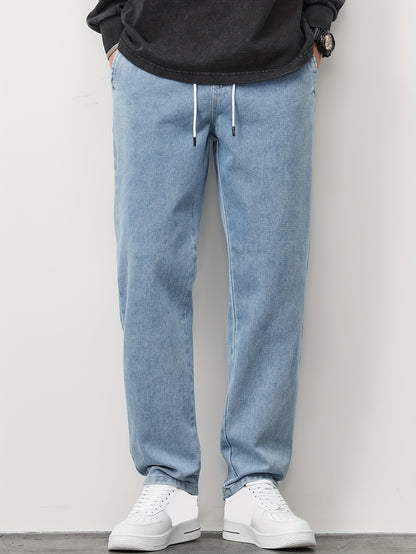 Men'S Straight-Leg Denim Pants, New Style for Spring And Autumn 2024, Loose Fit, Versatile And Fashionable, Japanese And Korean Brand, Drawstring Sports Casual Cropped Trousers (Gengyuan'S Selected Products - Can Be Promoted in The Middle East)