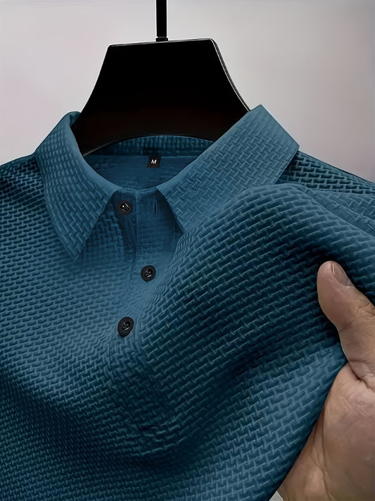 2024 New Ice Sliky Fiber Fabric Jacquard Sports Casual Top, Men's Ice Sensation Short Sleeve High-end Summer Solid Color T-shirt Half-Sleeve Versatile Golf, Fishing, Basketball, Camping, Gym Swimming and Beach Shirt with Turnover