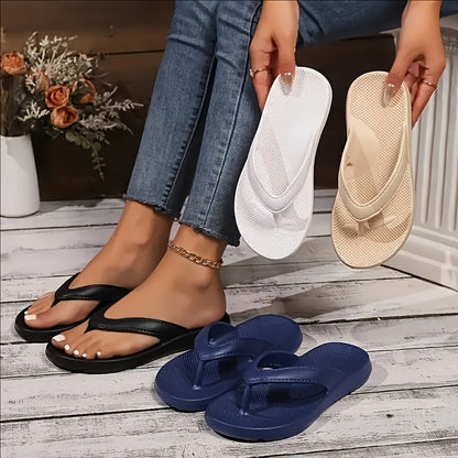 Women's Lightweight EVA Slide Sandals - Slip-On Open-Toe Flat Sole Beach Shoes, All-Season Casual Comfort in Black & Navy Blue, Ladies Sandals