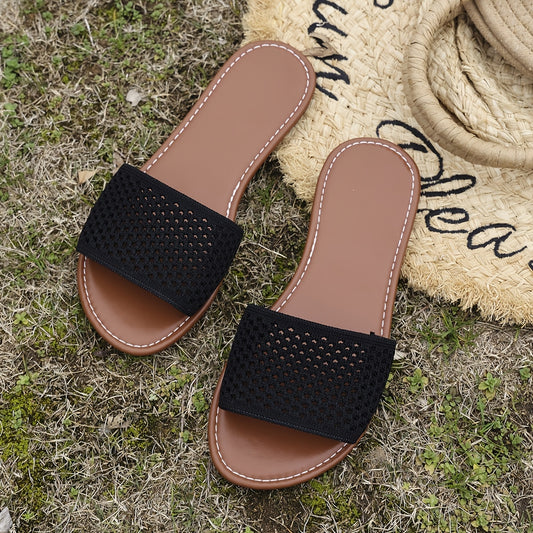 Women'S Flat Slide Sandals with One-Strap Toe, Breathable Mesh Fabric Upper, Non-Slip Rubber Sole, Comfortable Casual Summer Beach Sandals, Large Size