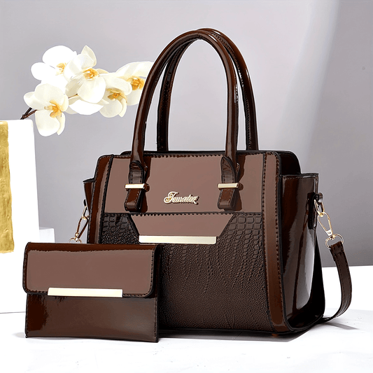 A New Set of Two Shiny Tote Bags for Women, Featuring a Large Capacity, Suitable for Shoulder Or Crossbody Use, with a Crocodile Pattern. Perfect for Commuting, As a Birthday Gift, for Dates, Business Meetings, Casual Travel, And Essential Outings.
