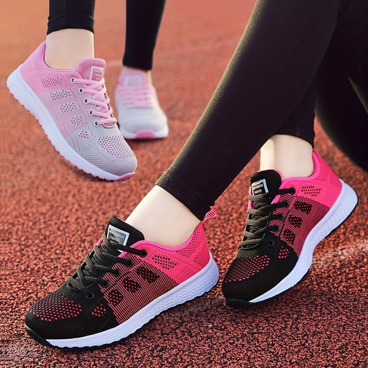 Women's Flying Woven Casual Sneakers, Low-top Lace Up Mesh Panel Shoes, Breathable & Comfy Running Shoes, Fashion Running Shoes, Fly Weaving Lightweight Shoes, Breathable Outdoor Casual Sneakers