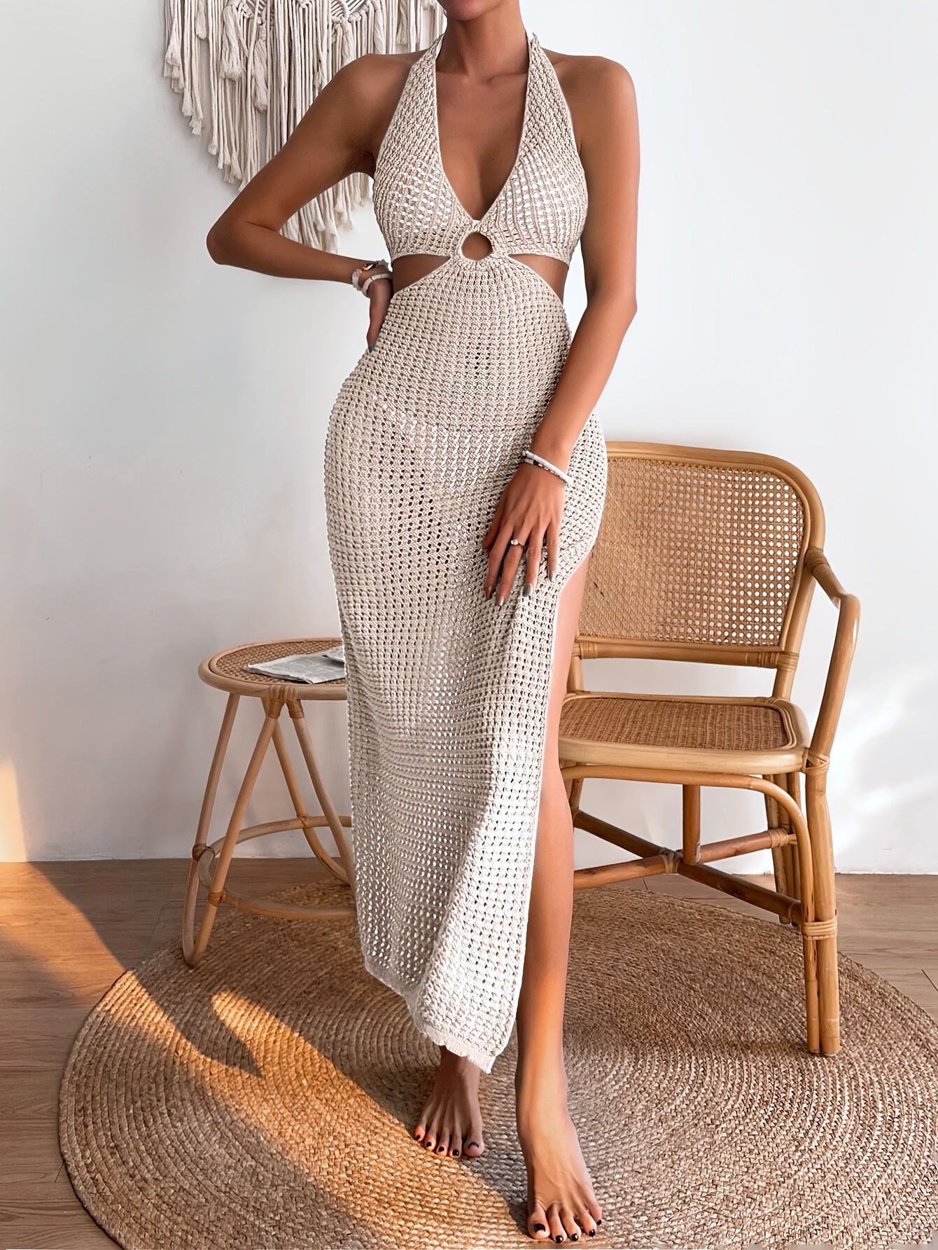 Women'S Beach Halter Dress, Hollow Out Sexy Slim Dresses