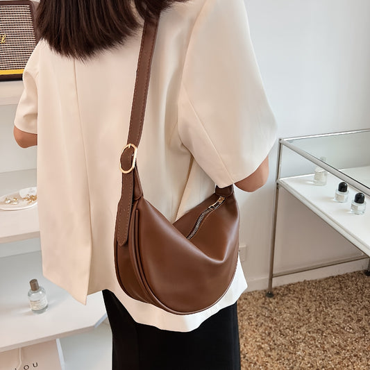 Chic Women'S Solid Color Dumpling Crossbody Bag in Black, Yellow, White, Green, Zip Closure, Fabric Lined, Everyday Shoulder Purse for School, Work, Commuting, Casual Crossbody Bag|Sleek Black Bag|Durable Construction, Small Crossbody Bag