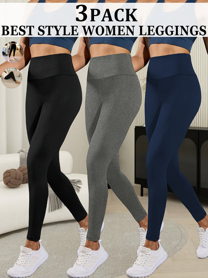 3pcs Ultra-Soft High-Waist Yoga Leggings for Women - Tummy Control, Non-See-Through Workout & Running Pants, Super Soft