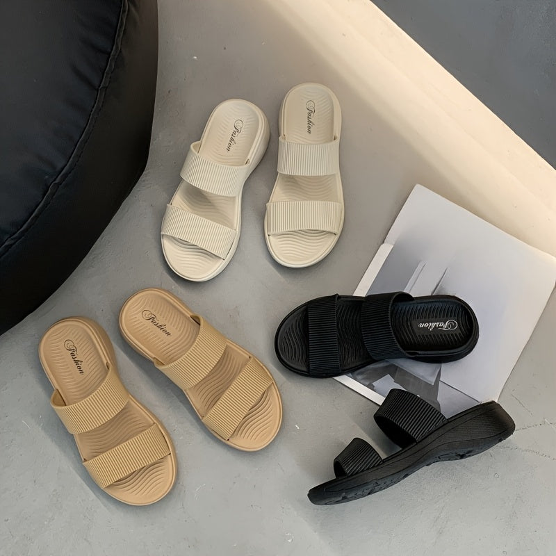 Women's Lightweight Summer Slide Sandals - Soft, Comfortable Flat Sole, Open Toe Design, Solid Color TPU Material, Perfect for Casual Wear, Everyday Sandals | Minimalist Sandals | TPU Comfort, Strappy Sandals