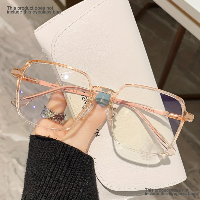 A Pair of Oversized, Slimming Flat Glasses with a Metal Frame, Square Lenses, Transparent Lenses, And a Stylish, Versatile Design.