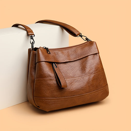 1pc Vintage Women's Shoulder Crossbody Bag - Lightweight Adjustable Strap, Large Capacity, Zipper Closure, Polyester Lining, Solid Color (Light Brown/Red/Black) for Daily Use & Casual Outings