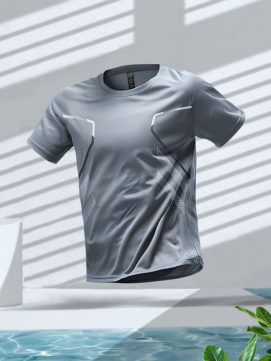 Men's Quick-Dry Sports T-Shirt - Breathable, Moisture-Wicking Short-Sleeve Top with Loose Fit and Gradient Design for Gym, Casual Running and Basketball Training | Lightweight Polyester Fiber, Round Neck