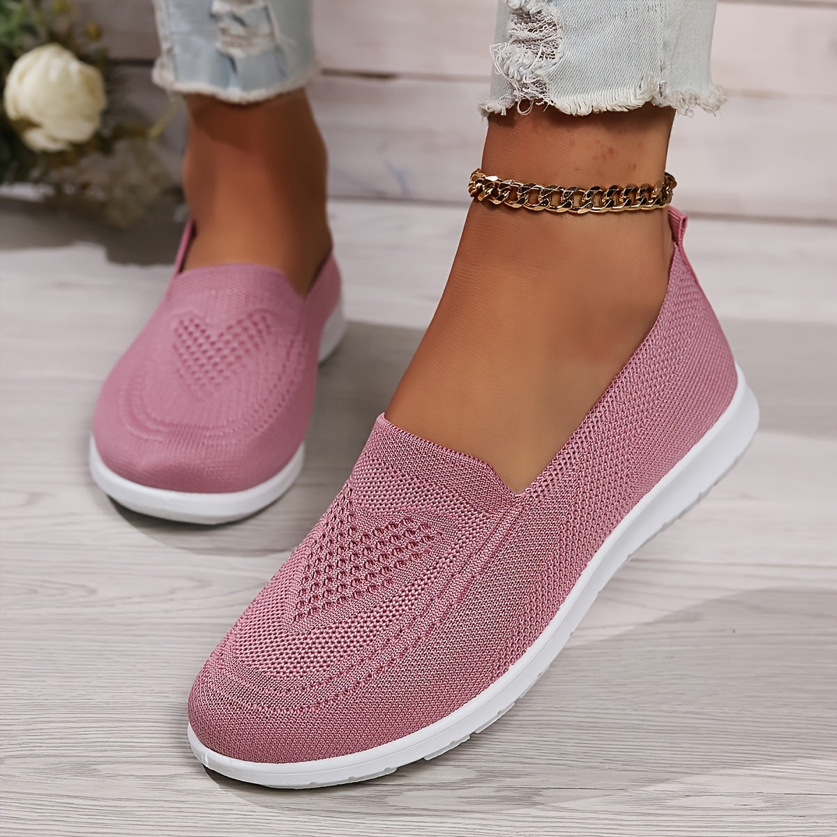 Women's Solid Color Knitted Sneakers, Soft Sole Lightweight Slip On Walking Shoes, Low-top Breathable Daily Footwear plus size
