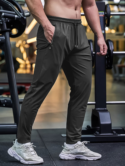 Men'S High-Stretch Sports Pants with Drawstring Waist - Gray, Athletic Running Pants for Outdoor Workouts and Daily Exercise, Gym Essentials|Stretchy Fabric Pants|Adjustable Waistband
