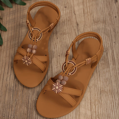 Women's Flat Sandals, Breathable Summer Sandals With Beaded Holiday Shoes, Summer Beach Shoes